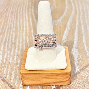 Wide Band Ring Size 11 Rose Gold Silver Tone Crystal Statement Ring Elegant